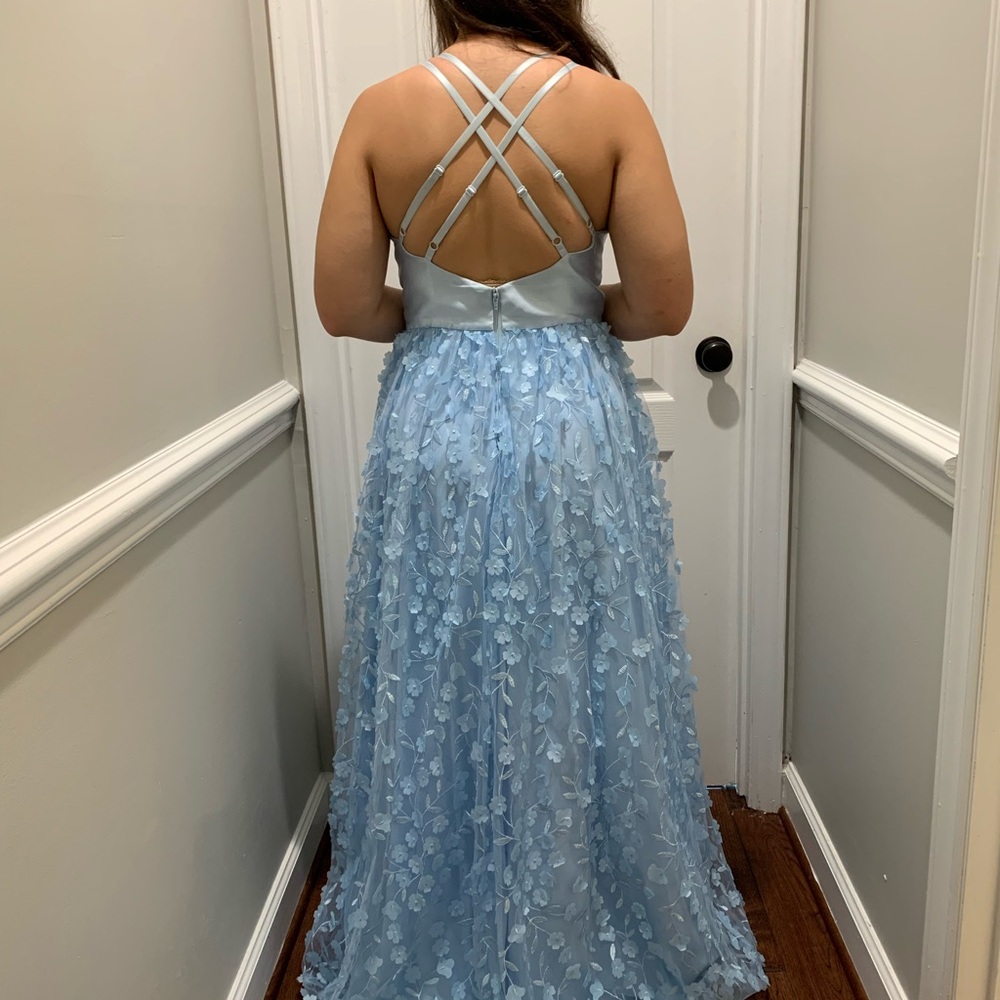 A. Byer Light Blue Dress with Floral Accents